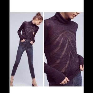 🧣🦋Angel of the North Anthropologie Navy Metallic Pullover Sweater Medium